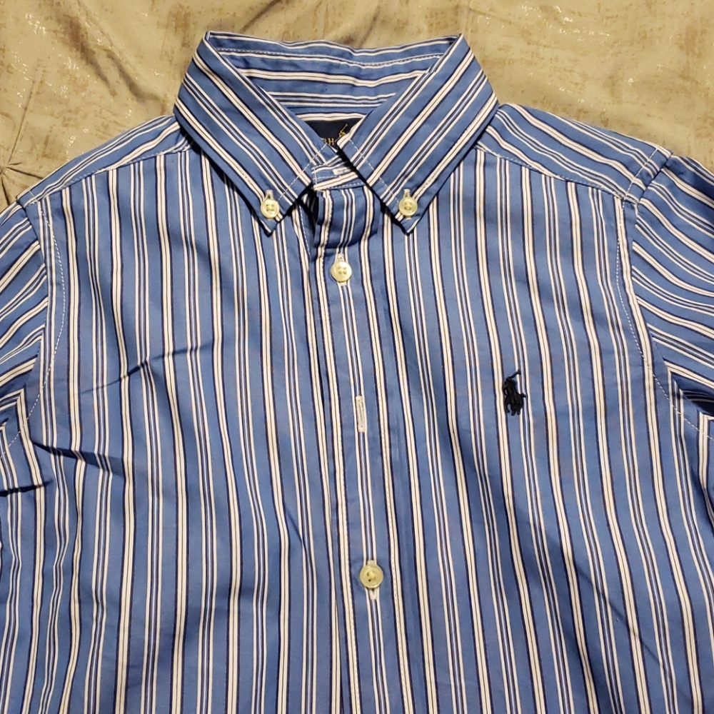 Boys striped lightweight button down POLO shirt